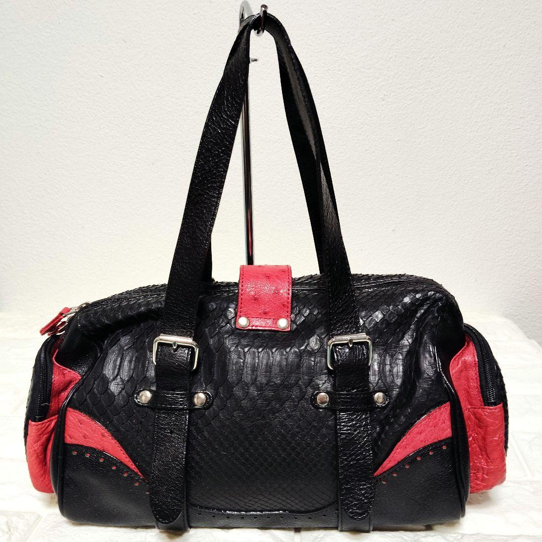 美品　JRA公認　パイソンレザー　ショルダーバッグ　ミニボストン　本革　蛇革