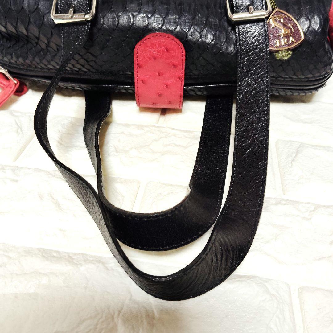 美品　JRA公認　パイソンレザー　ショルダーバッグ　ミニボストン　本革　蛇革