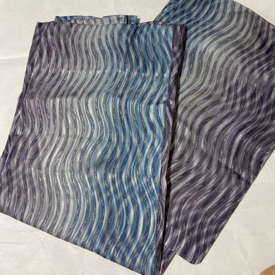 お召 正絹 ショールセット羽織 水色 白 紫 グラデーションしつけ糸付