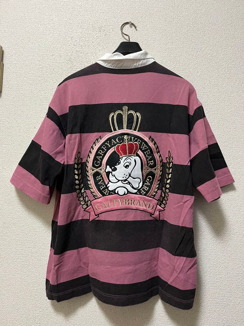 ガルフィー　特大犬ワッペン　ポロシャツ　/XL　ブラック×小豆色　ロゴ刺繍　半袖