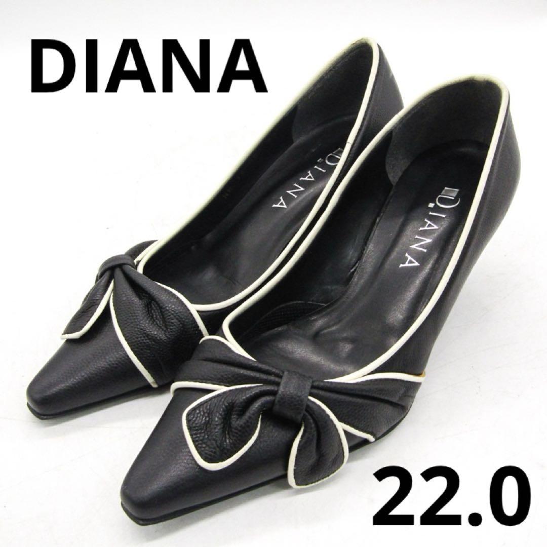 ☀️美品☀️ DIANA パンプス 黒 22cm ポインテッドトゥ 日本製　リボン