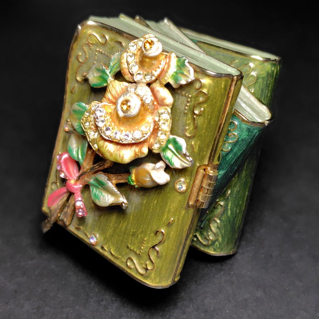 トリンケットボックス　ゴールドカラー　エナメル　BOOK　Rose　ヴィンテージ