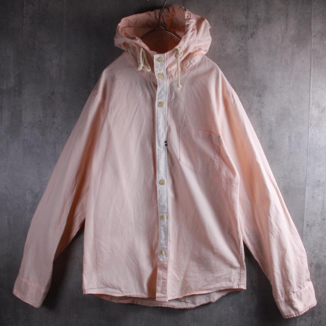 古着　ヨットパーカー　シャツ　ピンク　フーテッドシャツ　L