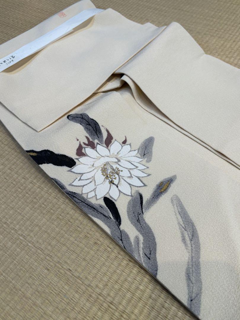 O0245 美品 逸品 お洒落 山科 春宣 作 月下美人 正絹 名古屋帯 未使用品 山科春宣作 月下美人 名古屋帯