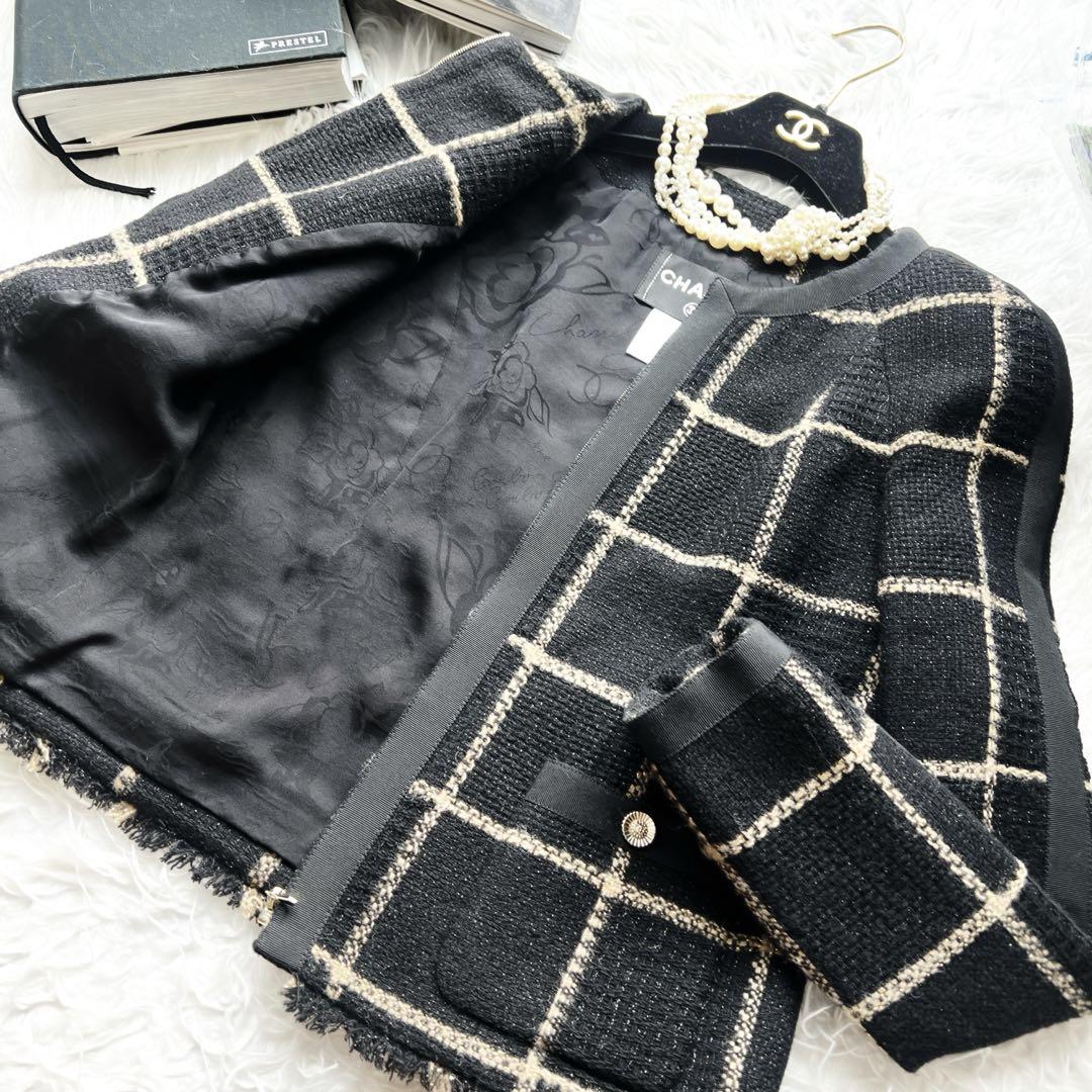 極美品　CHANELシャネル　バイカラー　ブラックゴールド　ジャケット　ツイード