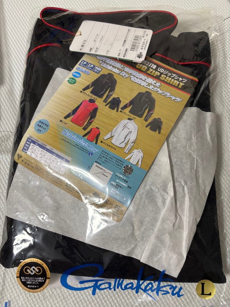 がまかつ フィッシング用ジップシャツ Lサイズ ブラック|レッドL・がまかつ