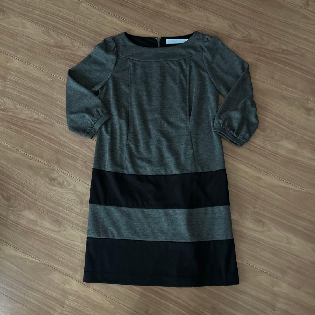 respiration ひざ丈ワンピース グレー ブラックM