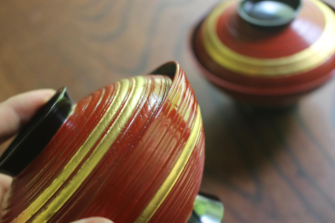 時代逸品！極上糸目朱漆に優美な松葉蒔絵の映えるお椀2点（検