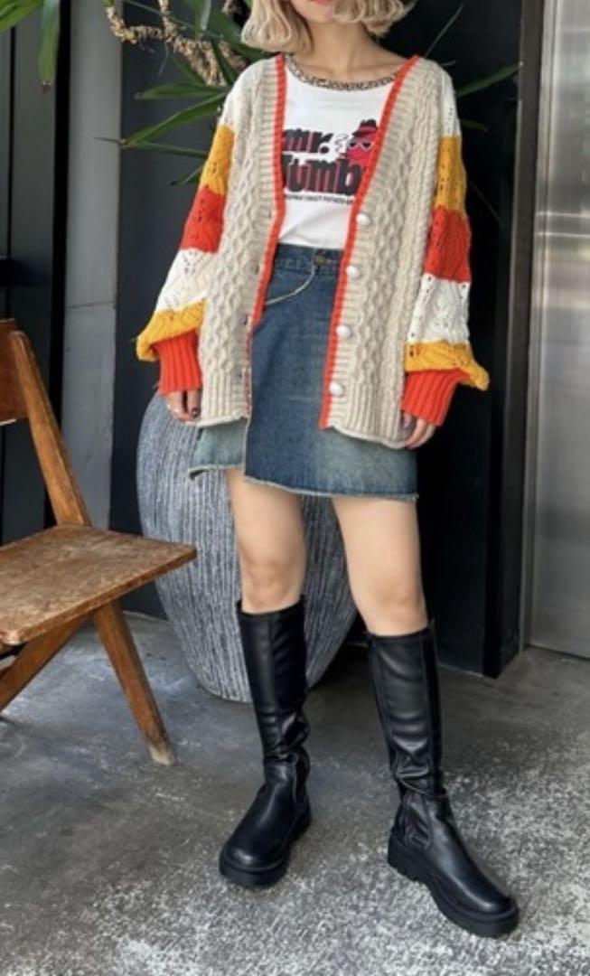 ニットカーディガン　レトロ柄　美品