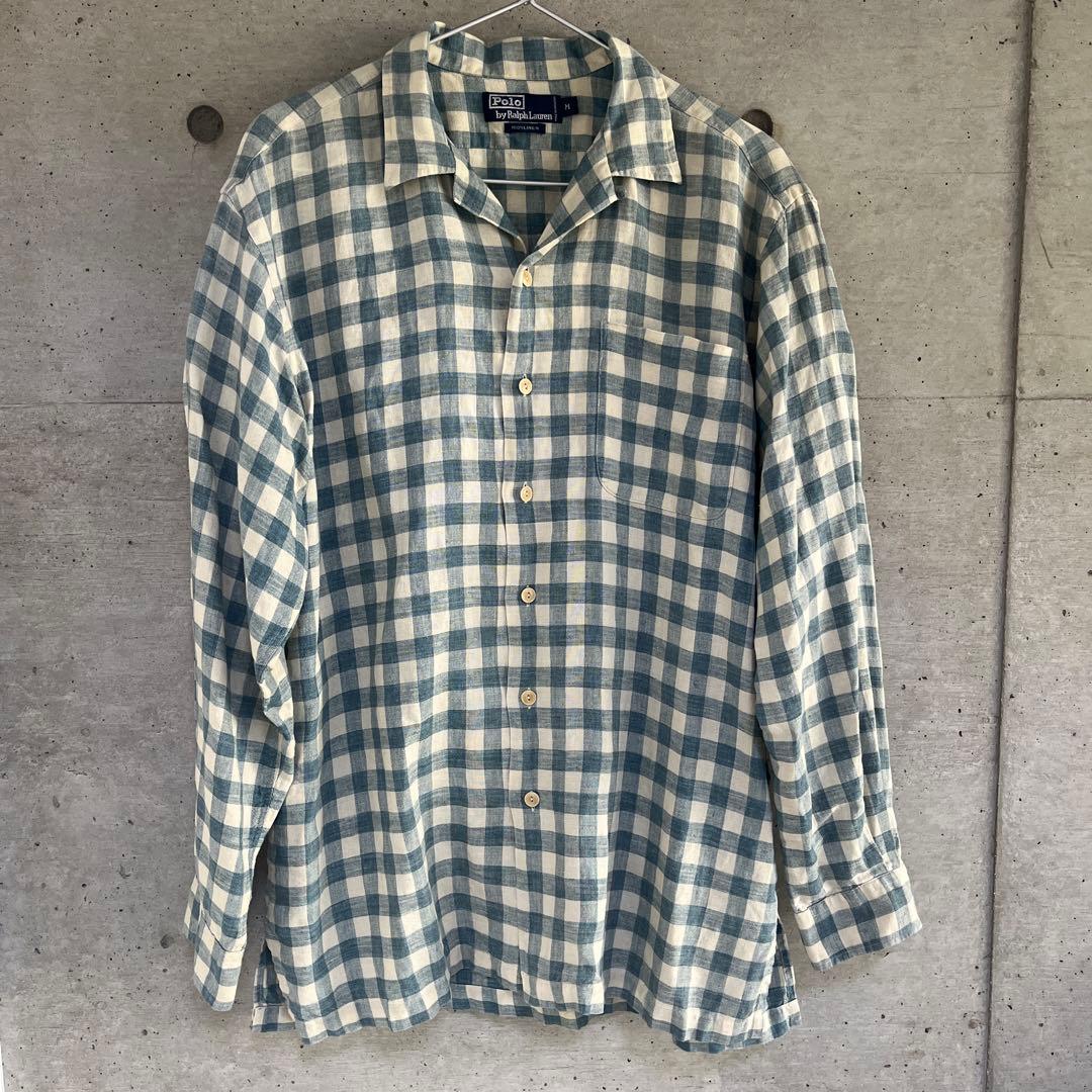 RalphLauren ラルフローレン　リネン100%長袖オープンシャツ