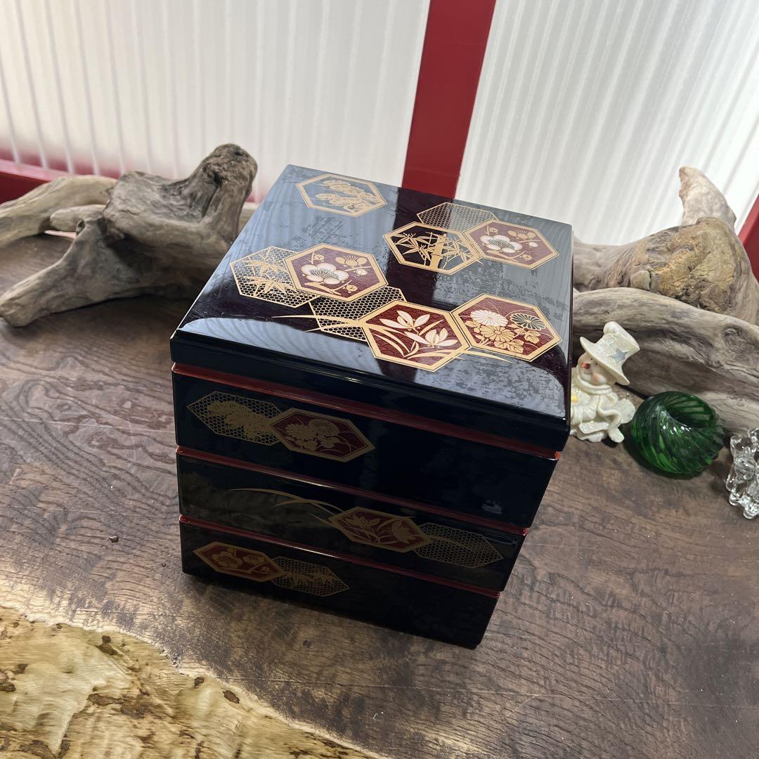 昭和レトロお正月祝重箱【未使用3段】