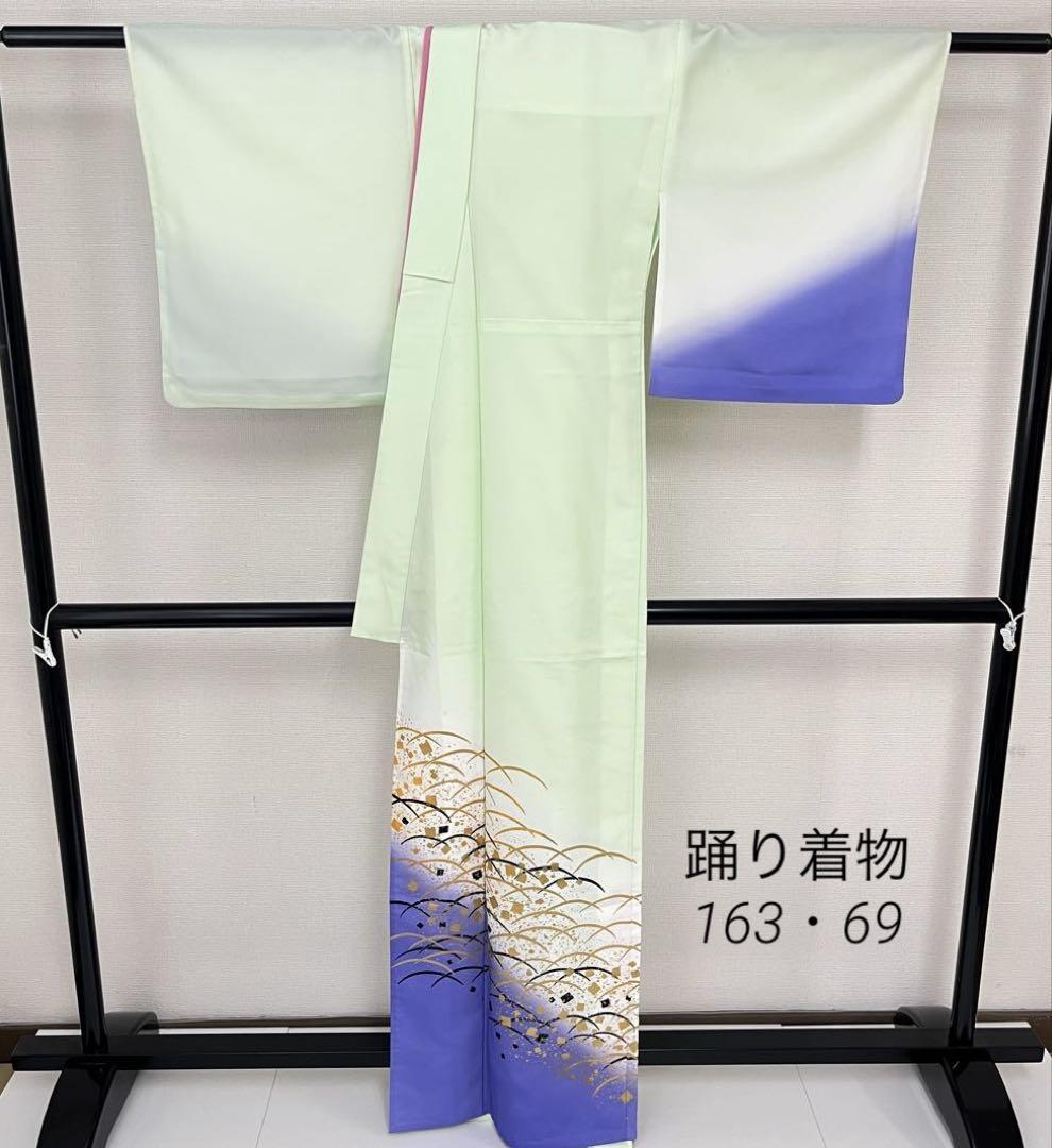 踊り着物 付け下げ 芝草模様 化繊 洗える 裄69 着付け 舞台 i-2699