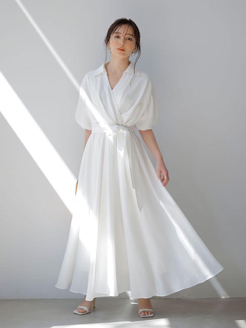 新品未使用☆レア☆アニュアンス カシュクールタックワンピース ライトグレー XS
