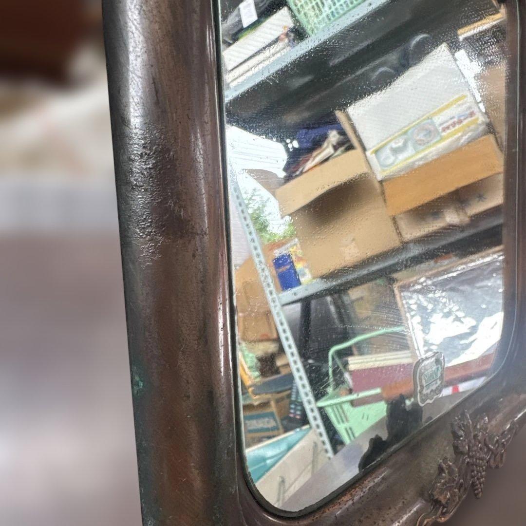 アンティーク　ブドウの葉装飾 銅製　ミラー