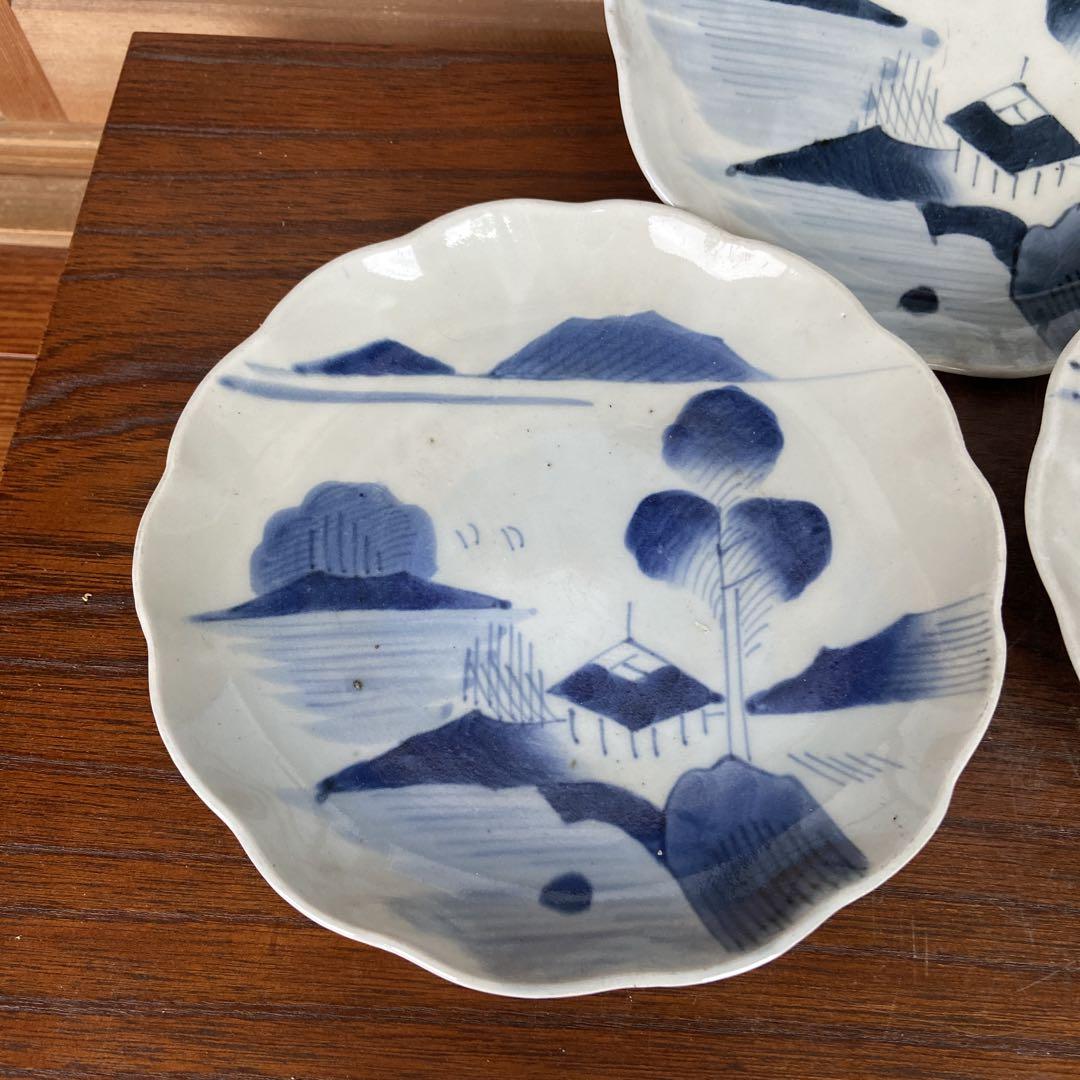 古伊万里染付風景の図中皿3客