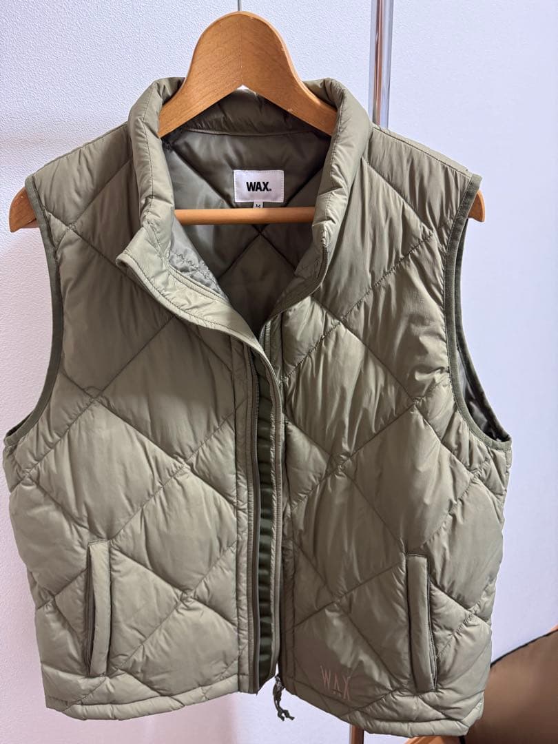 WAX. オリーブグリーン キルティングベストM WAX