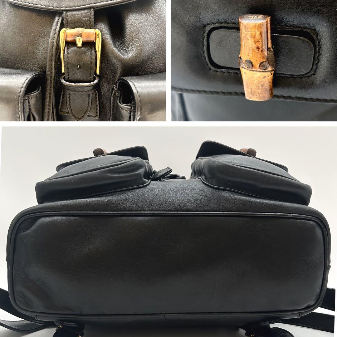 GUCCI　グッチ　バンブー　リュック　黒　レザー　バックパック　巾着 GUCCI グッチ バンブー リュック 黒 レザー バックパック 巾着