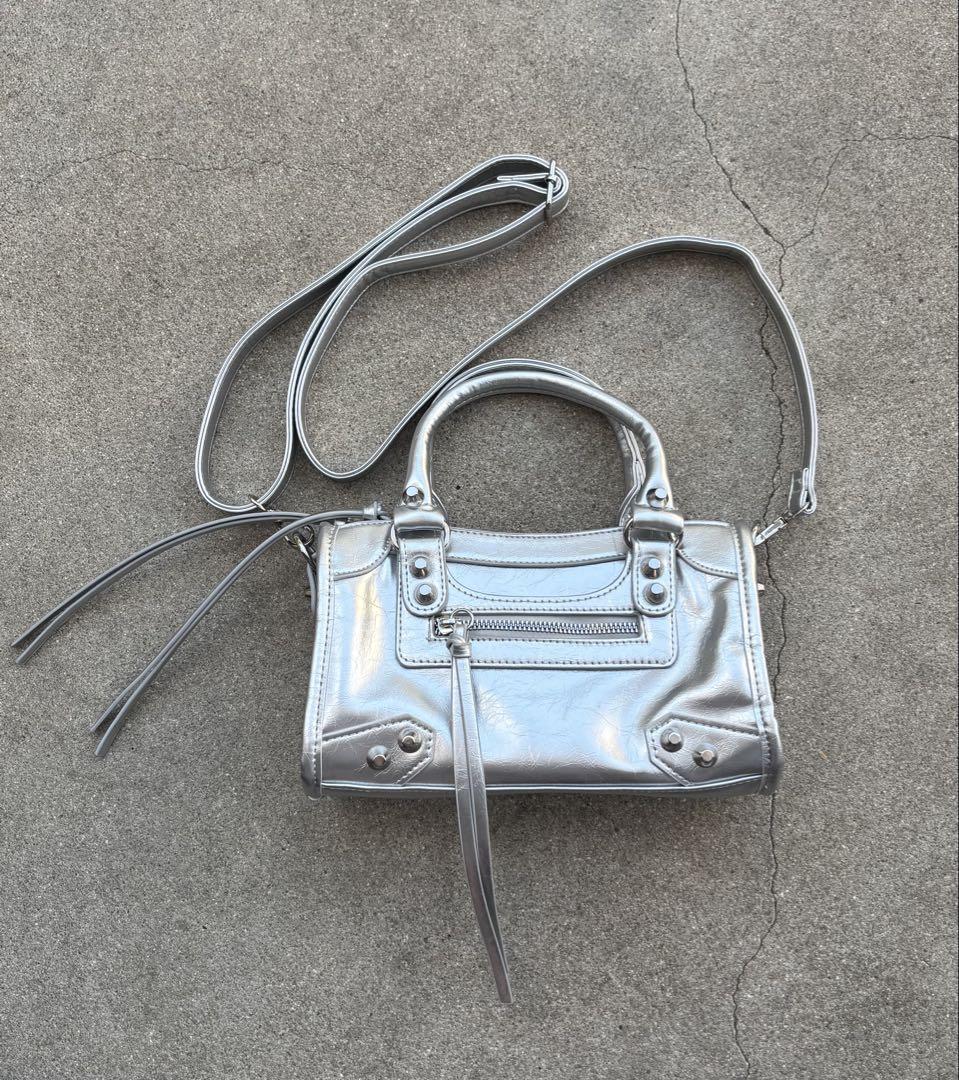 y2k ショルダーバッグ ハンドバッグ シルバー レザー 古着 韓国ファッション