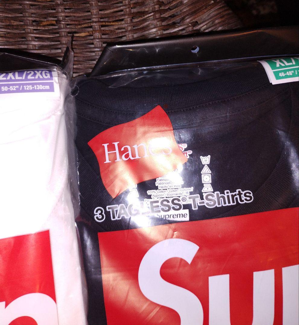白2XL 黒XL 2セット6枚パック 未開封 supreme ヘインズコラボ 画像3