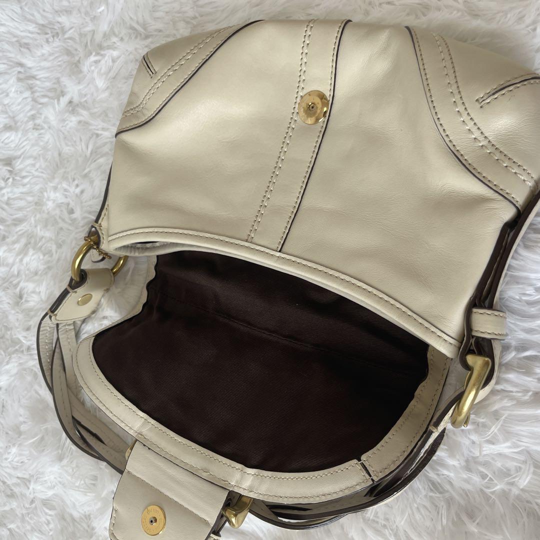 美品COACH ゴールド ロゴ入り バッグ 保存袋付き 美品】 正規品 コーチ COACH ハンドバッグ レザー 革 ホワイト