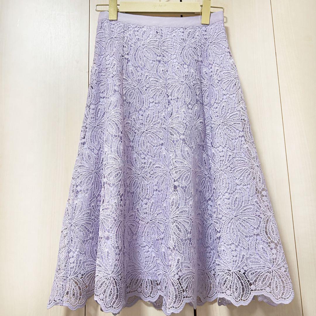ANAYI ライトケミカルレースフレアスカート 36 上品 刺繍