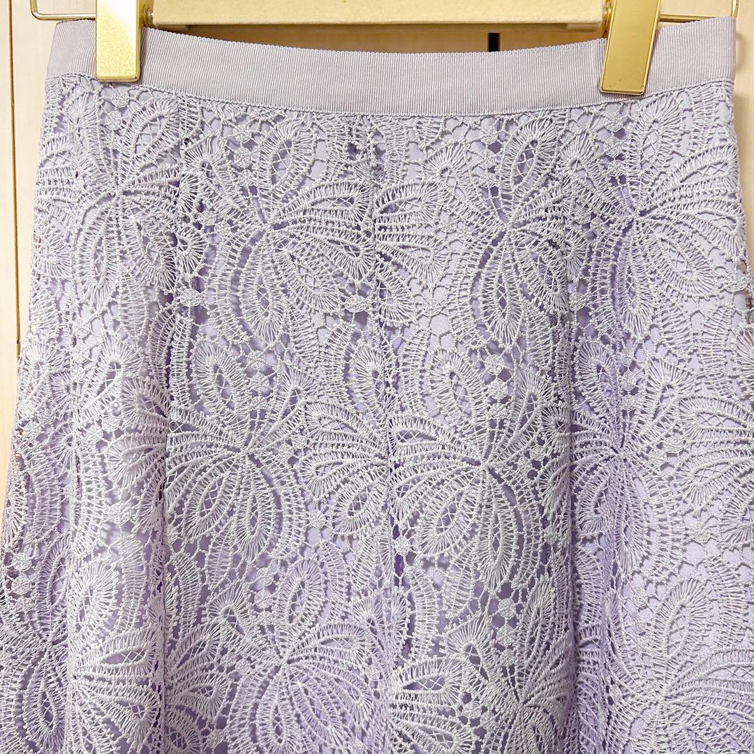 ANAYI ライトケミカルレースフレアスカート 36 上品 刺繍