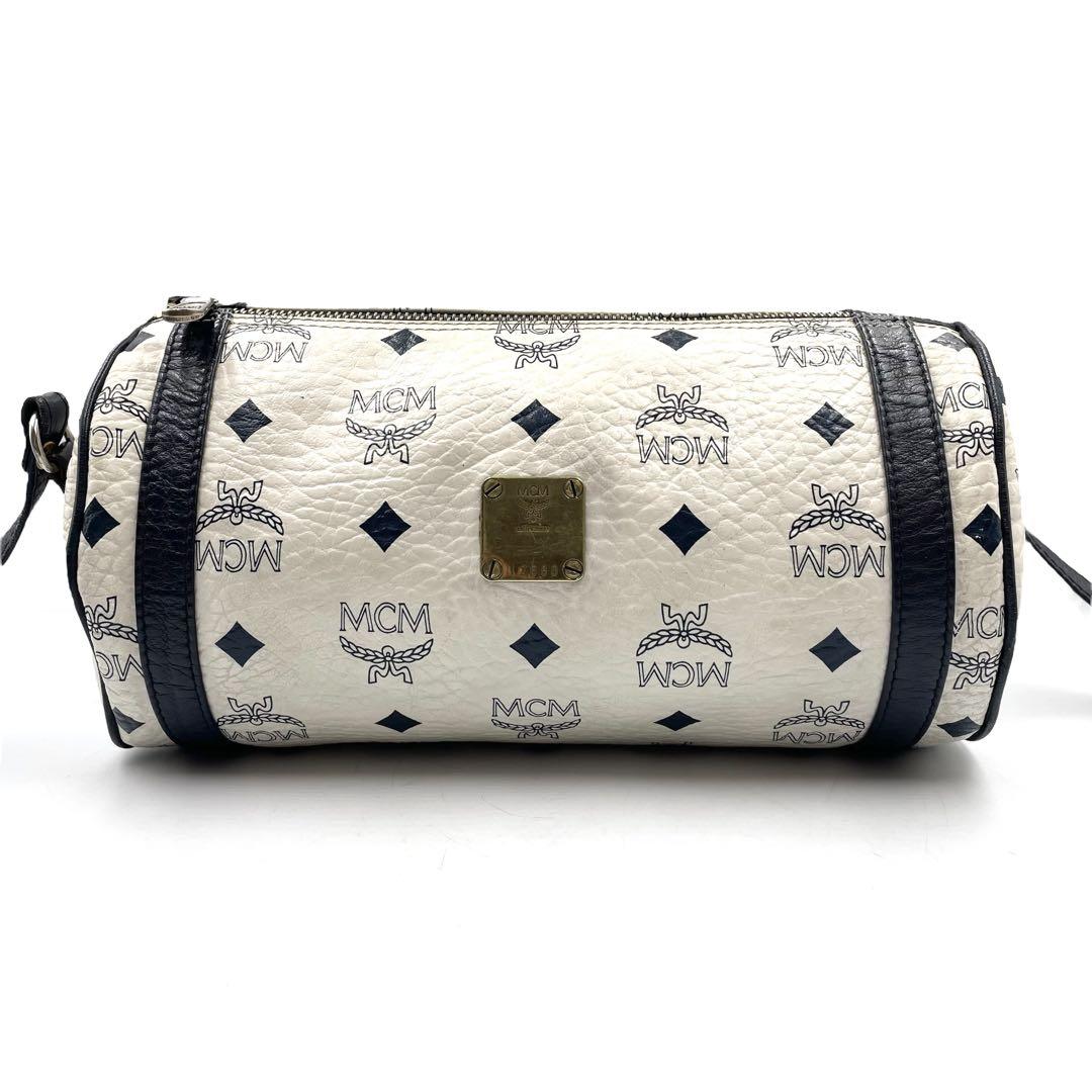 超美品》MCM ショルダーバッグ ホワイト レザー ドラム型