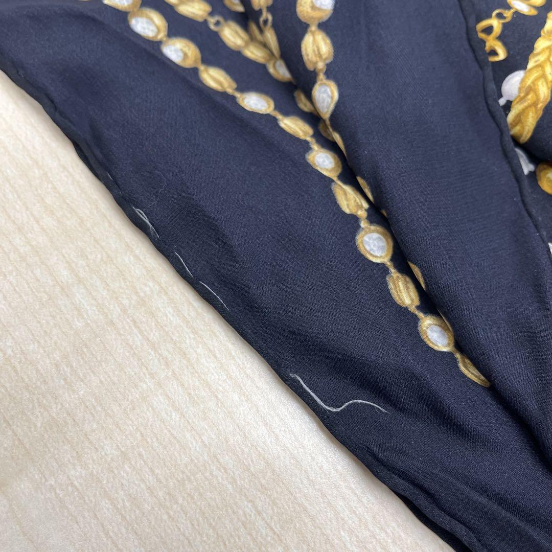 【T】CHANEL シャネル スカーフ 大判 宝石 ジュエリー柄 ブラック
