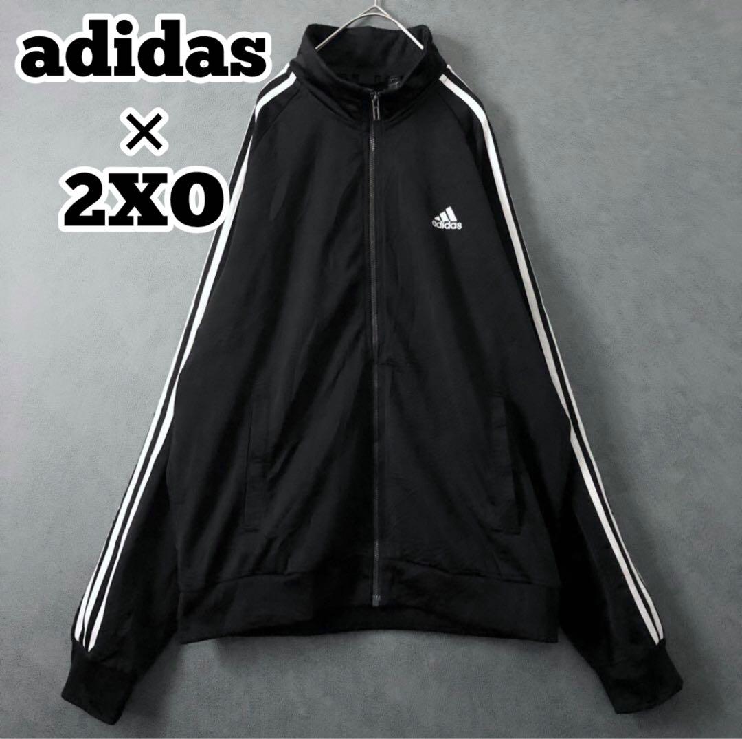 【★adidas×サイズ感◎】2XO 黒 トラックジャケット 古着 リブジャージ