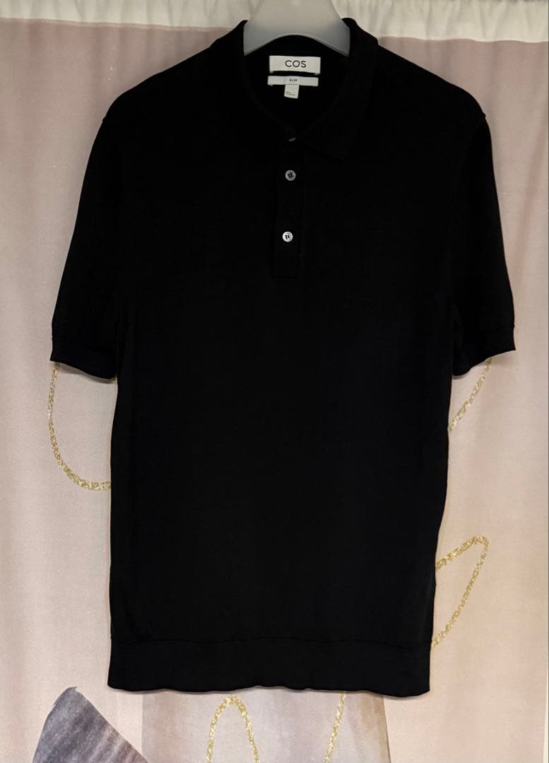 COS コス コットンシルク ニットポロシャツ ブラック