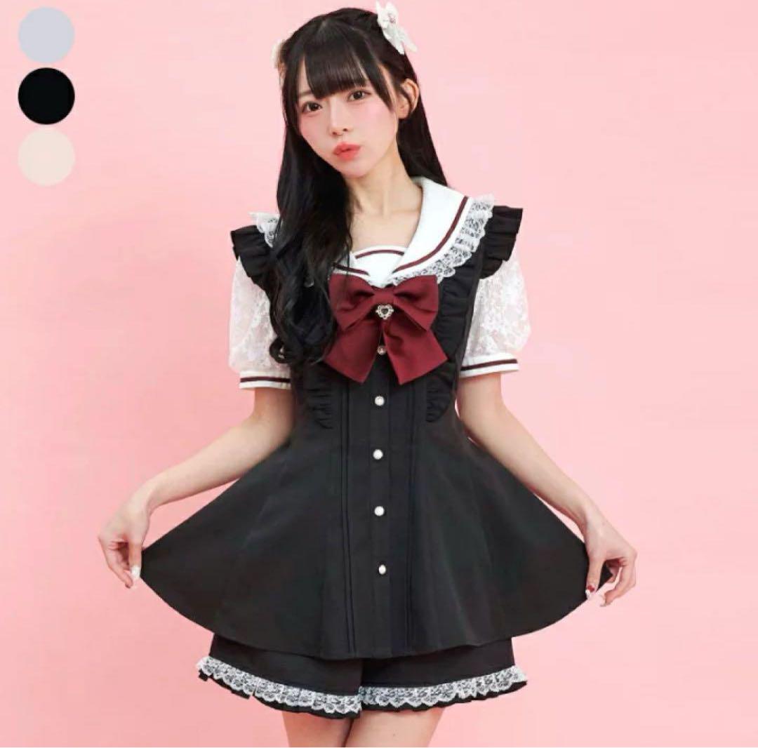 シークレットハニー　セーラー襟ミニワンピース　2着セット レースセーラー襟半袖セットアップ Secret honey シークレット