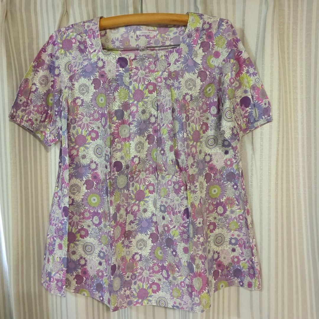 リバティ 花柄 半袖 チュニックブラウス Ｌ liberty スモールスザンナ