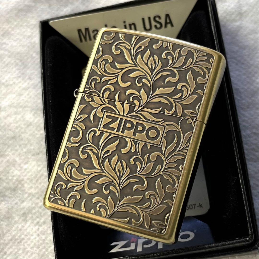 新品　ZIPPO アラベスク 両面彫刻　アンティークブラス　真鍮イブシ　ジッポー