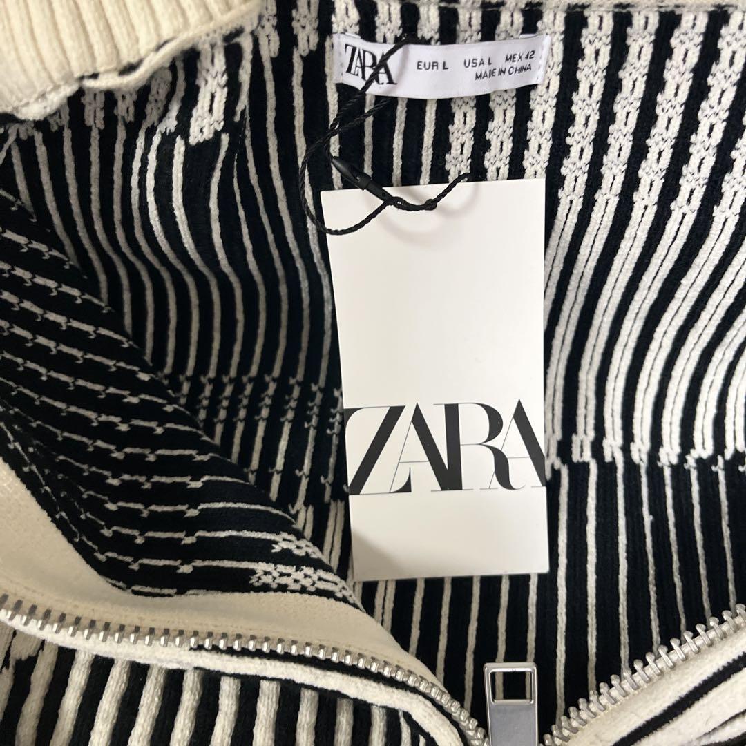 目黒蓮着用[ZARA] 正規品 コントラスト シェニール カーディガン L