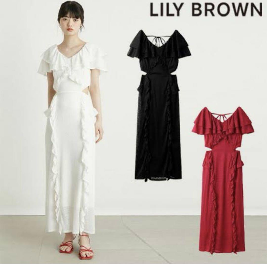 LILY BROWN ストレッチレースラッフルワンピース ホワイト LILY BROWN（リリーブラウン）の「ストレッチレースラッフル