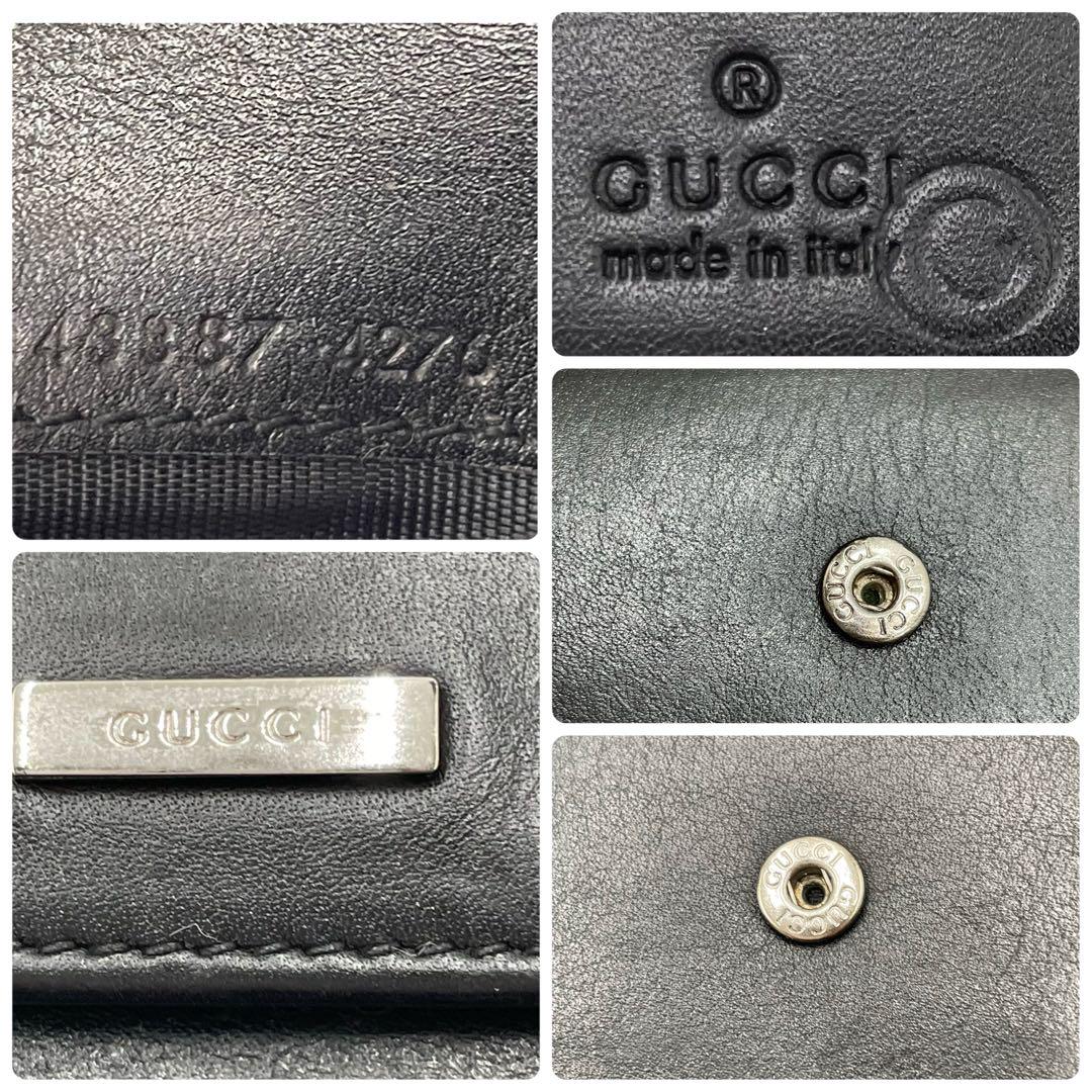 良品✨GUCCI グッチ 折り財布 レザー 本革 ブラック シルバープレート