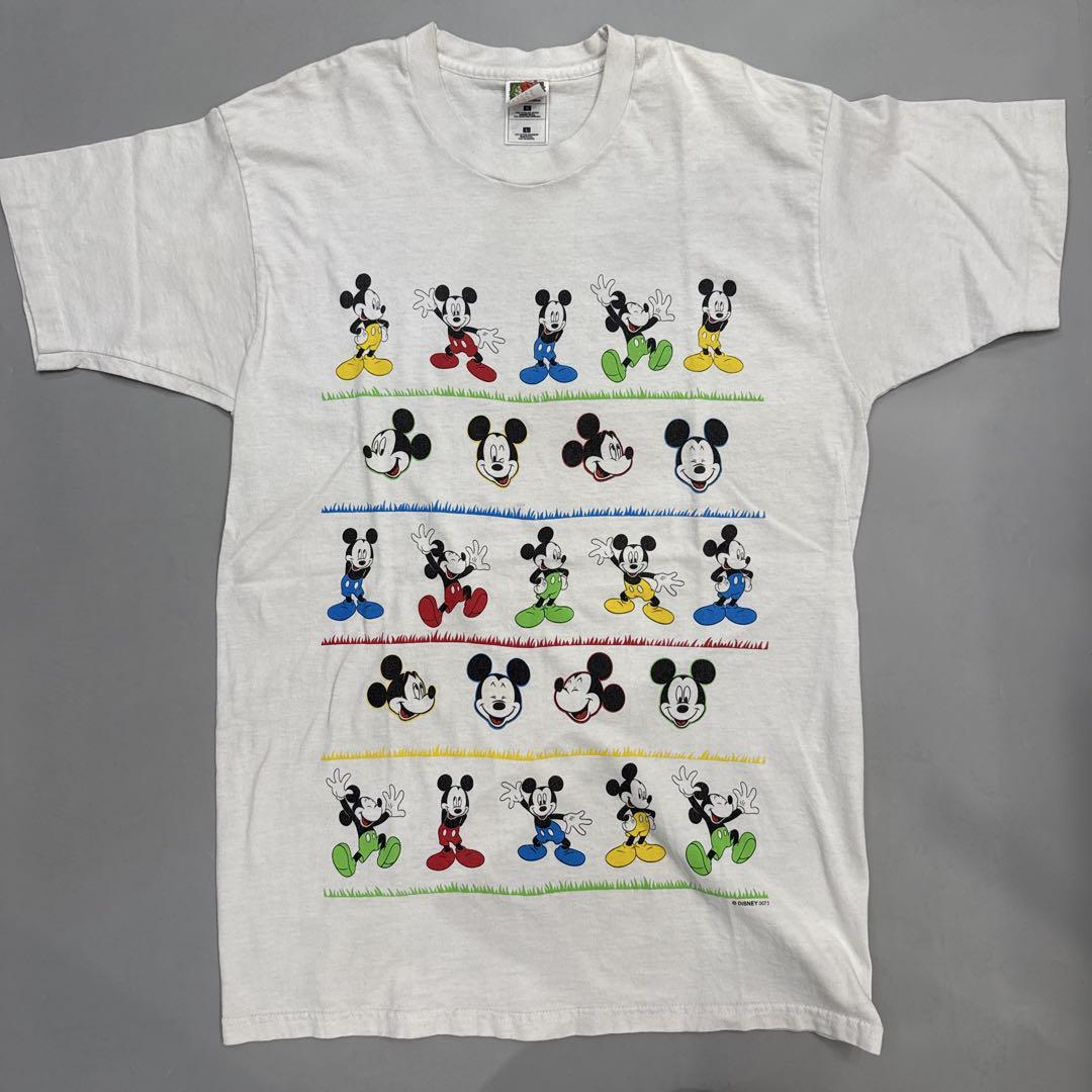 90s USA 古着　ミッキー　ボーダー　Tシャツ　総柄　Lシングルステッチ