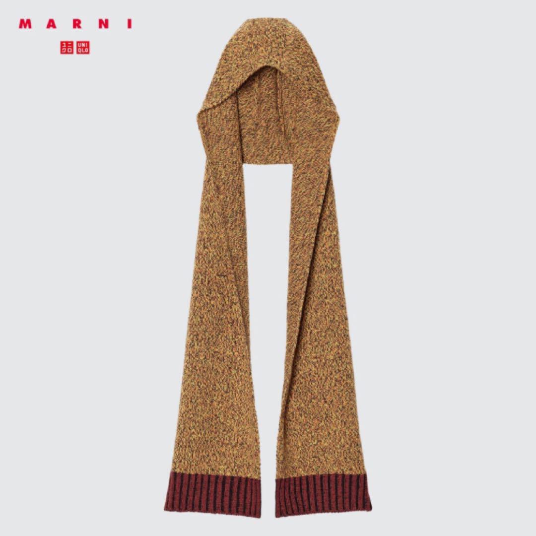 UNIQLO MARNI ミックスカラーニットフードストール、ミトングローブ