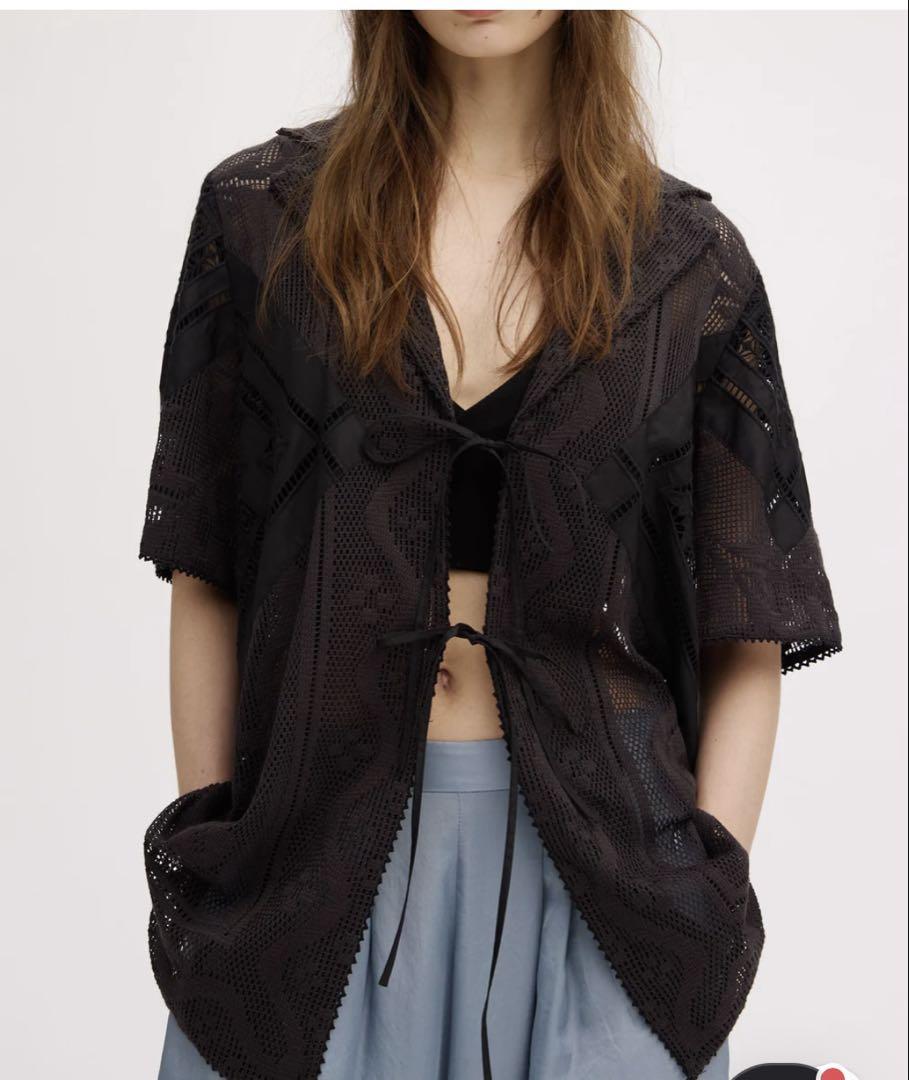 トップス LACE COMBI HALF SLEEVE JACKET SHIRT