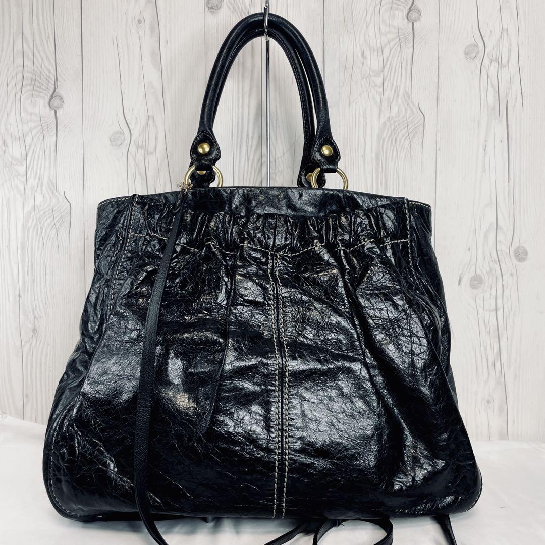 miumiu トートバッグ レザー ブラック ◇ 美品 ◇ miumiu ミュウミュウ レザー ブラック トートバッグ