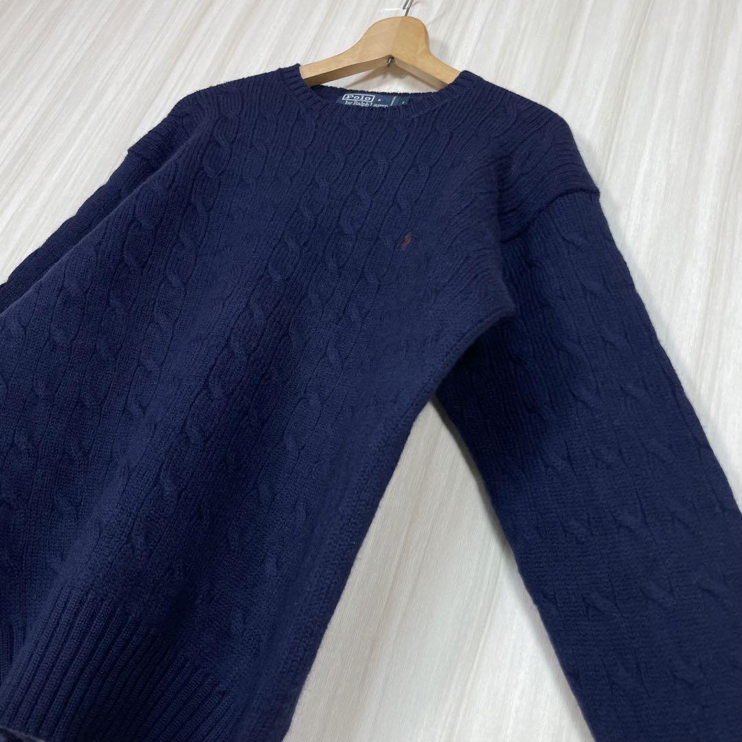 ☆人気アイテム☆ポロバイラルフ 刺繍ポニー ウール ケーブルニット ネイビー