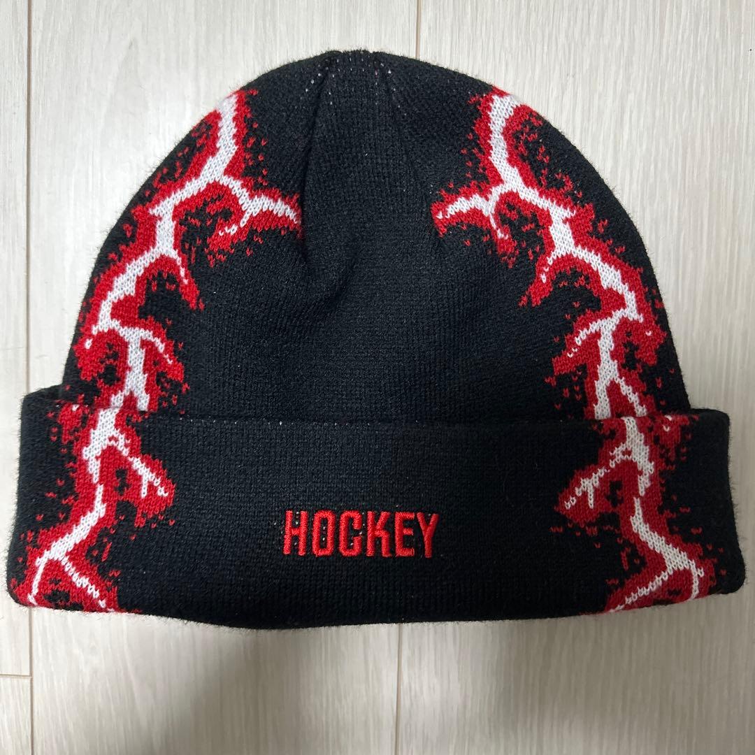 Hockey ニット帽 黒 赤