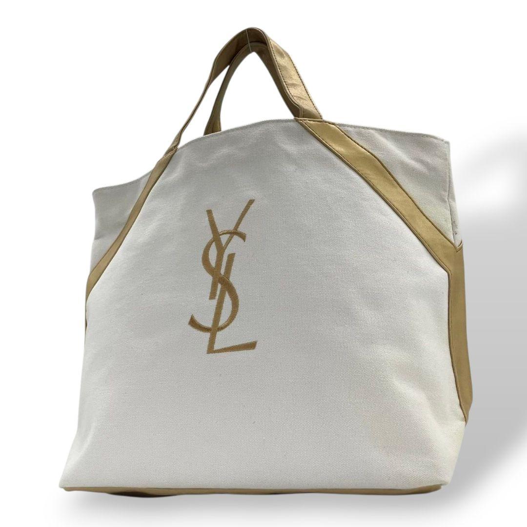 YSL イヴ・サンローラン展　トートバッグ　大　ホワイト イヴサンローラン展YSLトートバッグ（大） - バッグ本当に 安い
