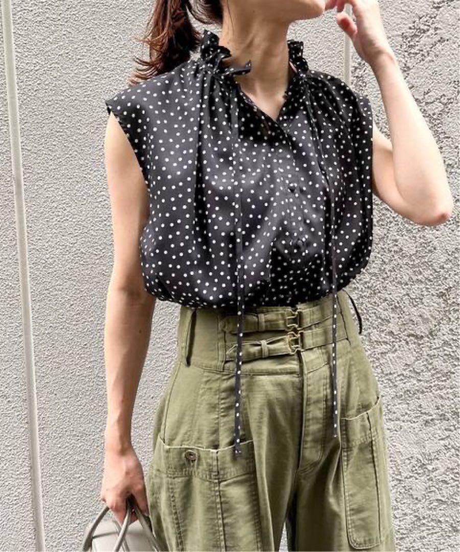 試着のみ IENA イエナ ドットフリル ノースリーブ ブラウス