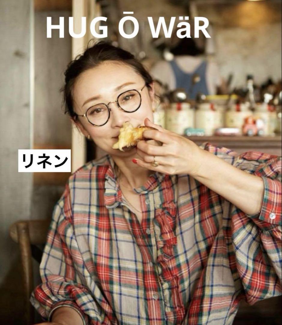 HUG Ō WäR ハグオーワー リネン チェック フリル ブラウス
