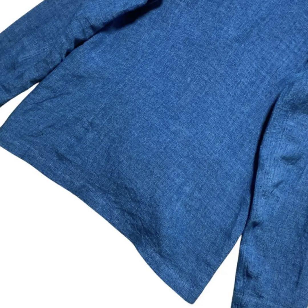 現行タグ LARDINI リネン 麻100% アンコン テーラードジャケット 青