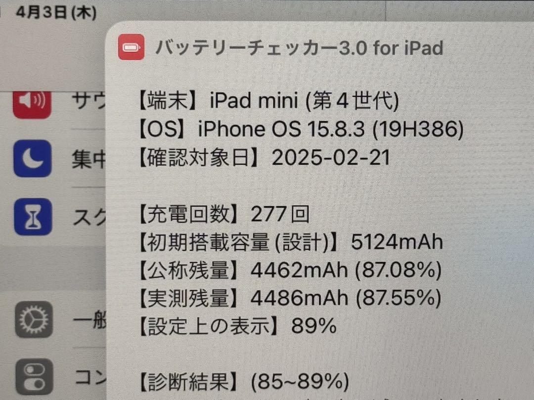 128GB 89%画面きれいiPad mini 4キーボードケーブルガラスシート