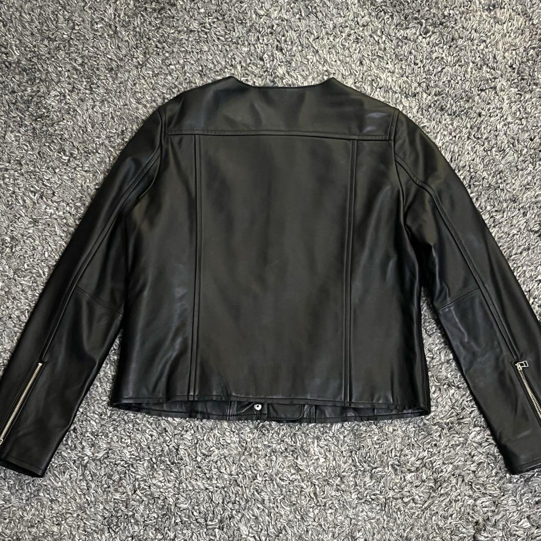 未使用級✨もりのがっこう　ラムレザー ノーカラージャケットブルゾン　ブラック　L ラムレザー ノーカラージャケットブルゾン(ブラック) | もりのが