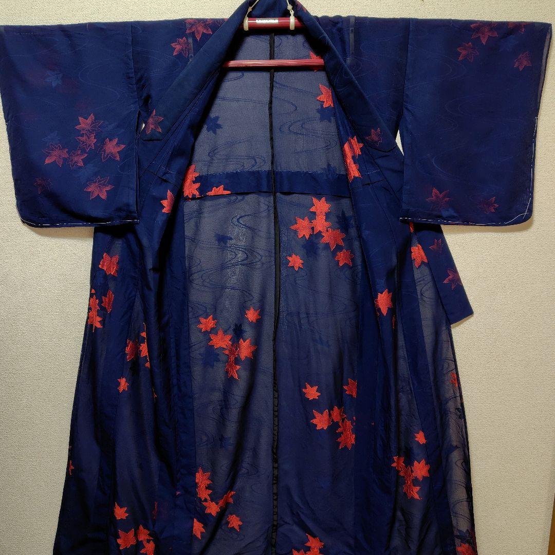 贈り物 夏着物 夏用長襦袢 2点セット 絽 紗 紺色 夏用 着物 薄地 洗える 着物・浴衣