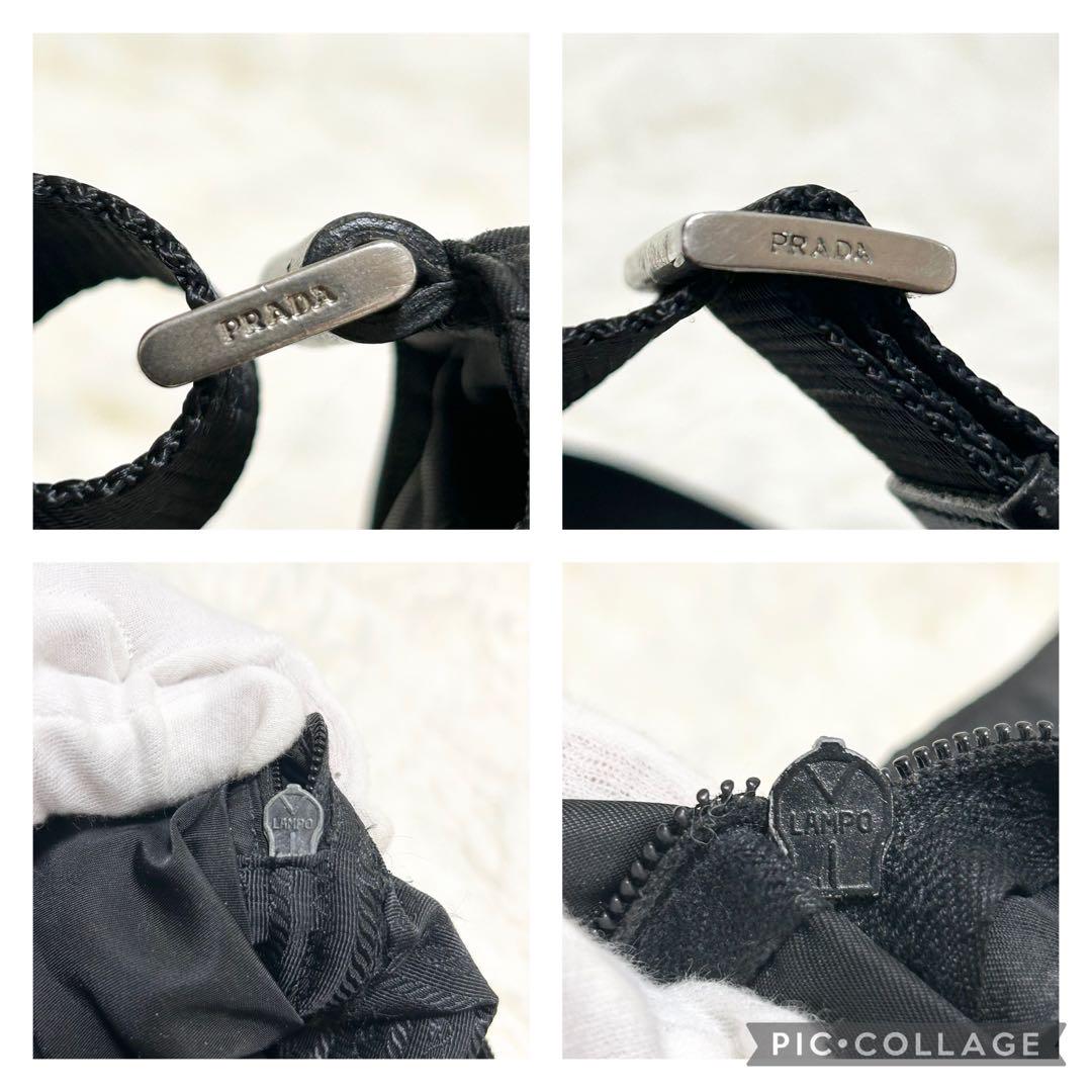 プラダ ショルダーバッグ 三角ロゴ 斜め掛け　ナイロン  レザー　黒